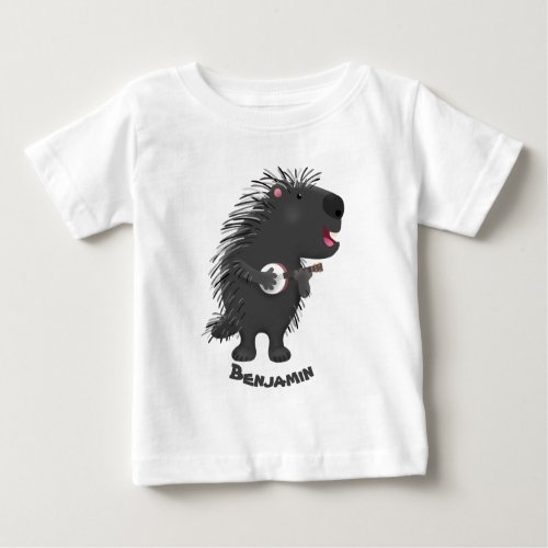 Cute funny porcupine playing banjo cartoon baby T_Shirt