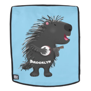 Cute funny porcupine playing banjo cartoon backpack