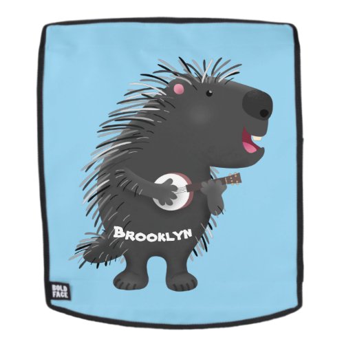 Cute funny porcupine playing banjo cartoon backpack