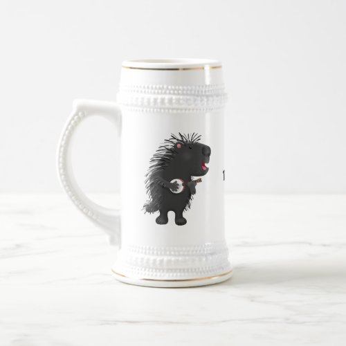 Cute funny porcupine playing banjo cartoon  beer stein