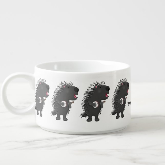 Cute funny porcupine playing banjo cartoon bowl (Right)