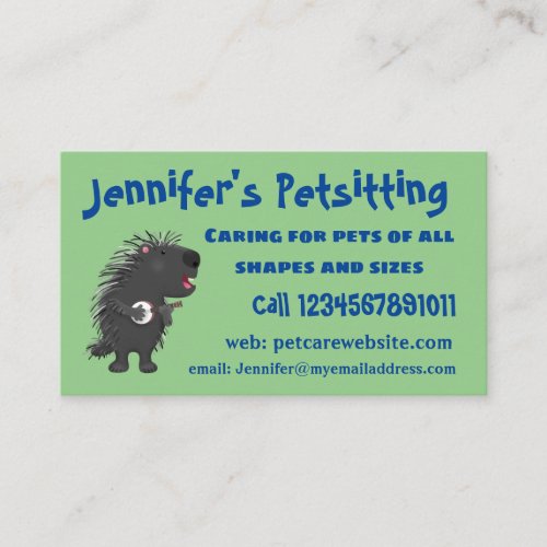 Cute funny porcupine playing banjo cartoon business card