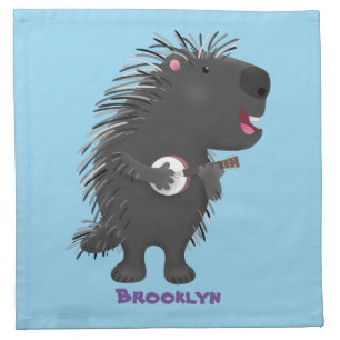 Cute funny porcupine playing banjo cartoon cloth napkin
