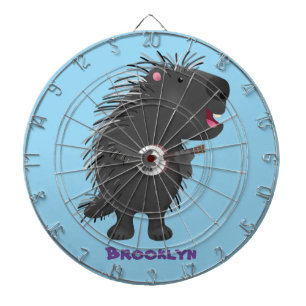 Cute funny porcupine playing banjo cartoon dart board