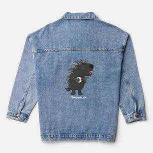 Cute funny porcupine playing banjo cartoon  denim jacket