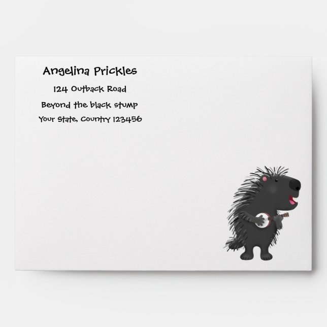Cute funny porcupine playing banjo cartoon envelope (Front)