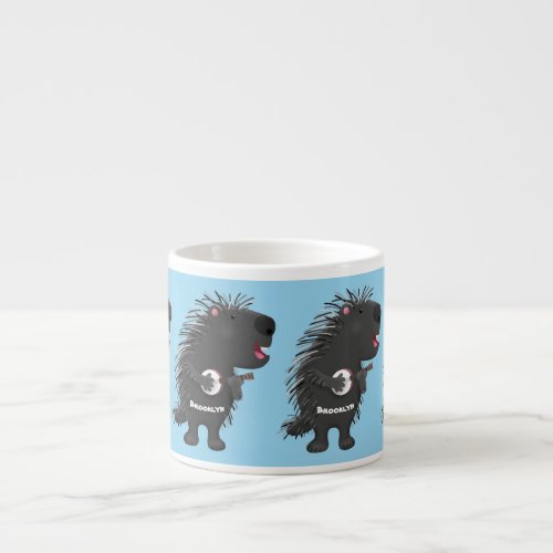 Cute funny porcupine playing banjo cartoon espresso cup