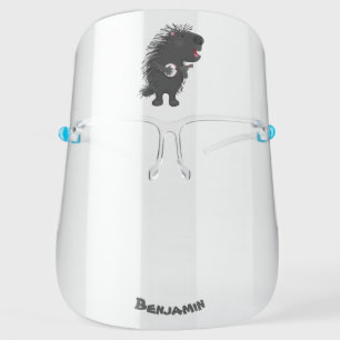 Cute funny porcupine playing banjo cartoon face shield