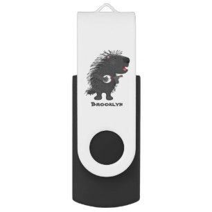 Cute funny porcupine playing banjo cartoon flash drive
