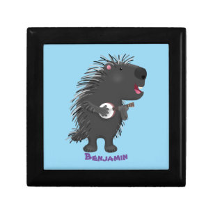 Cute funny porcupine playing banjo cartoon gift box