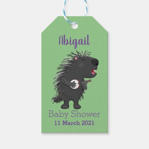 Cute funny porcupine playing banjo cartoon  gift tags