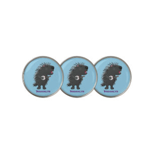Cute funny porcupine playing banjo cartoon golf ball marker