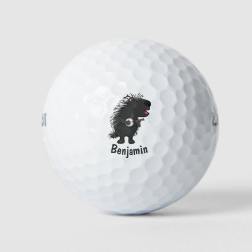 Cute funny porcupine playing banjo cartoon golf balls
