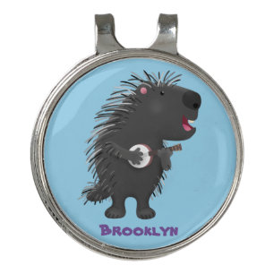 Cute funny porcupine playing banjo cartoon golf hat clip