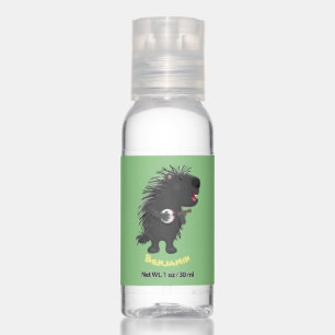 Cute funny porcupine playing banjo cartoon hand sanitizer
