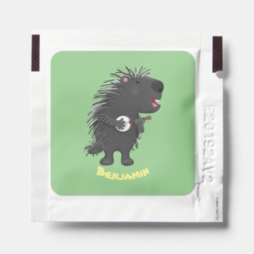 Cute funny porcupine playing banjo cartoon hand sanitizer packet