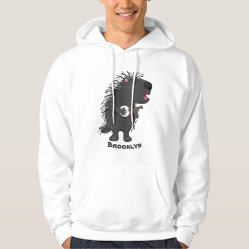 Cute funny porcupine playing banjo cartoon hoodie