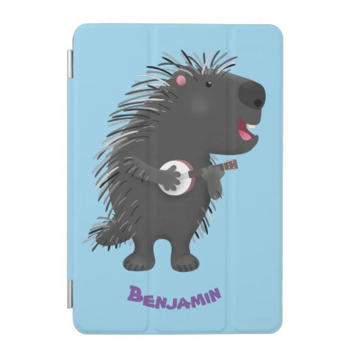 Cute funny porcupine playing banjo cartoon iPad mini cover