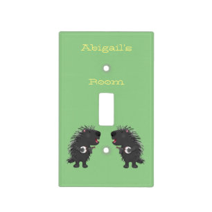 Cute funny porcupine playing banjo cartoon light switch cover