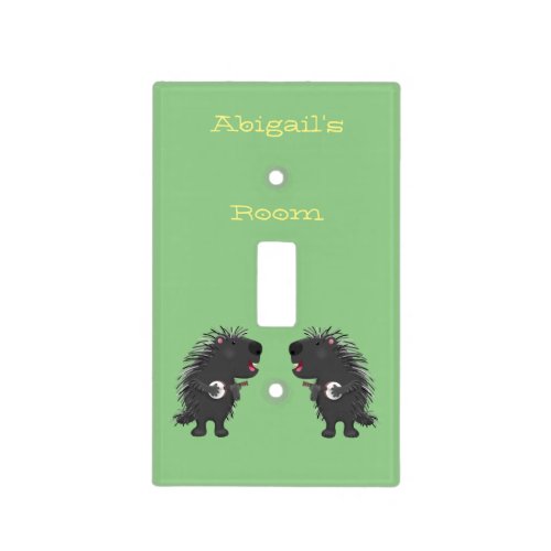 Cute funny porcupine playing banjo cartoon light switch cover