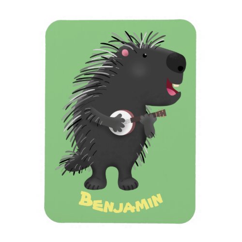 Cute funny porcupine playing banjo cartoon magnet