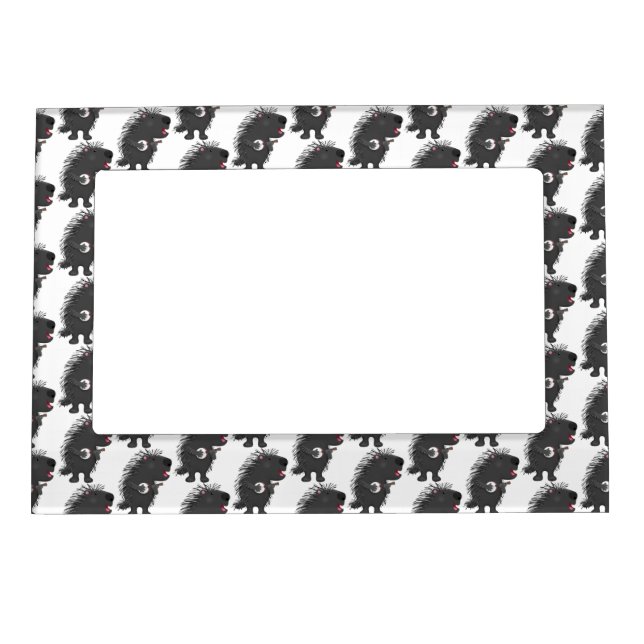 Cute funny porcupine playing banjo cartoon magnetic frame (Front)