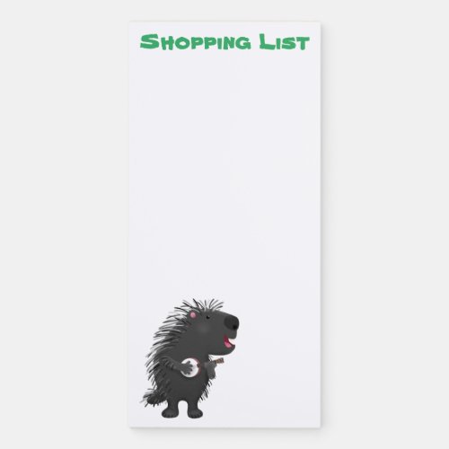 Cute funny porcupine playing banjo cartoon magnetic notepad