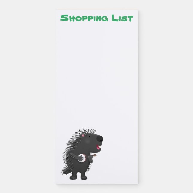 Cute funny porcupine playing banjo cartoon magnetic notepad (Front)
