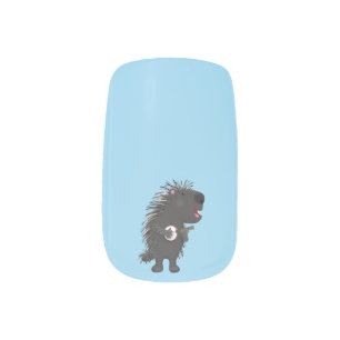 Cute funny porcupine playing banjo cartoon minx nail art