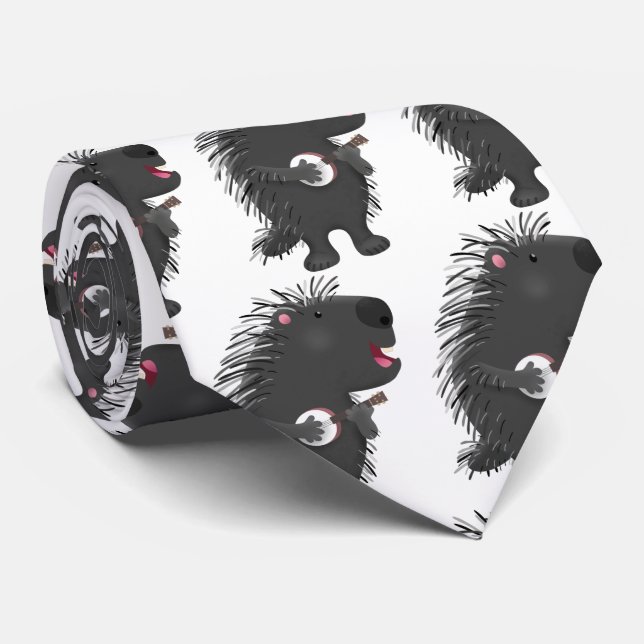 Cute funny porcupine playing banjo cartoon  neck tie (Rolled)