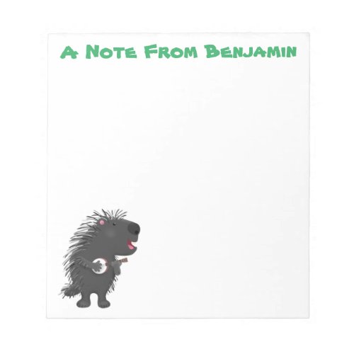 Cute funny porcupine playing banjo cartoon  notepad