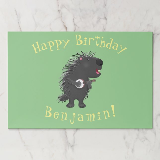 Cute funny porcupine playing banjo cartoon  paper pad (Front)