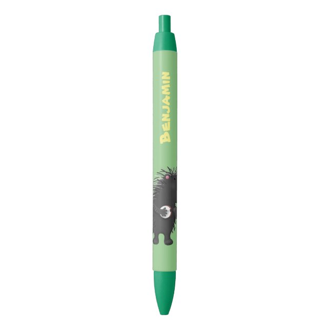 Cute funny porcupine playing banjo cartoon pen (Front Vertical)