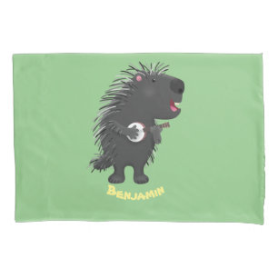 Cute funny porcupine playing banjo cartoon pillow case