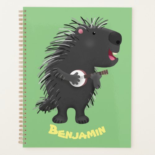 Cute funny porcupine playing banjo cartoon planner