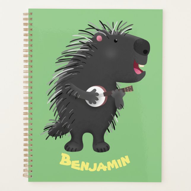 Cute funny porcupine playing banjo cartoon planner (Front)