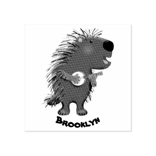 Cute funny porcupine playing banjo cartoon rubber stamp