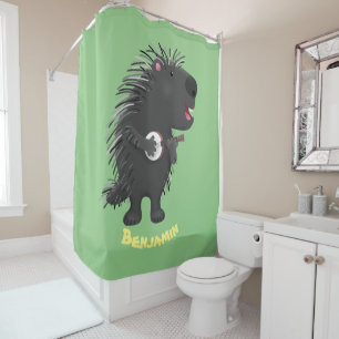 Cute funny porcupine playing banjo cartoon shower curtain