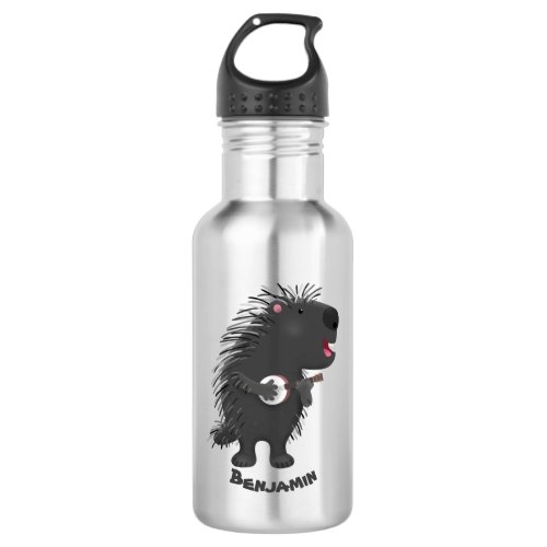 Cute funny porcupine playing banjo cartoon stainless steel water bottle