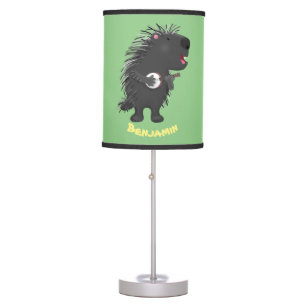 Cute funny porcupine playing banjo cartoon table lamp