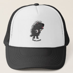 Cute funny porcupine playing banjo cartoon  trucker hat