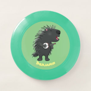 Cute funny porcupine playing banjo cartoon Wham-O frisbee