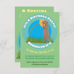 Cute funny prairie dog with flower cartoon invitation