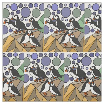 Cute Funny Puffin Birds Abstract Fabric by inspirationrocks at Zazzle