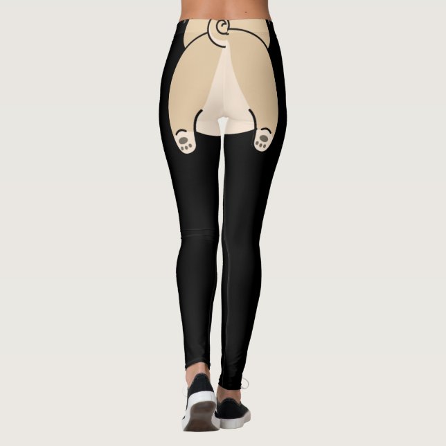 cute funny pug butt black leggings (Back)