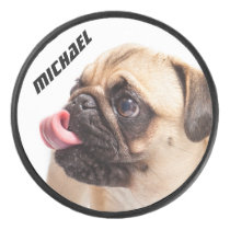 Cute & Funny Pug custom name hockey puck