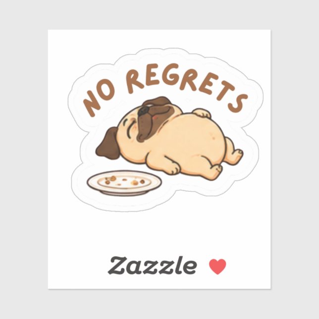 cute funny pug sticker "No regrets" (Sheet)