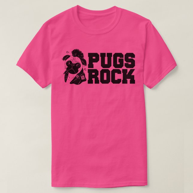 Cute Funny Pugs Rock Pug Owners Rocker T-Shirt (Design Front)