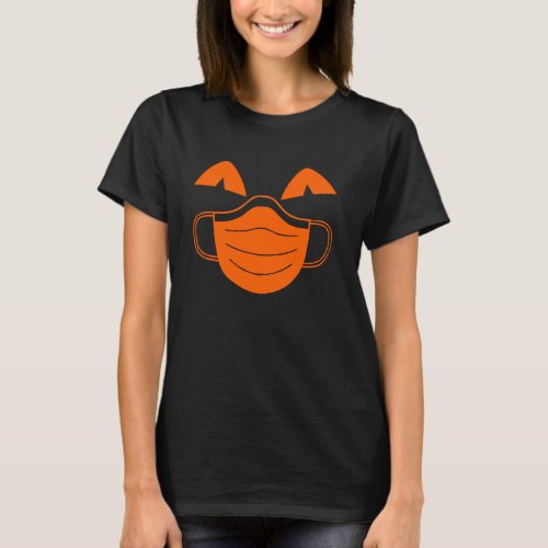 Cute Funny Pumpkin Face Wearing A Facemask Hallowe T_Shirt