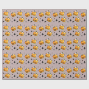 Cute Funny Pumpkin Spiders Halloween Wrapping Pape Paper